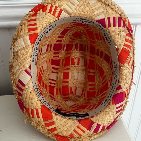 Jonathan Adler Straw Ribbon Orange and Pink Fedora Hat - Picture 6 of 10